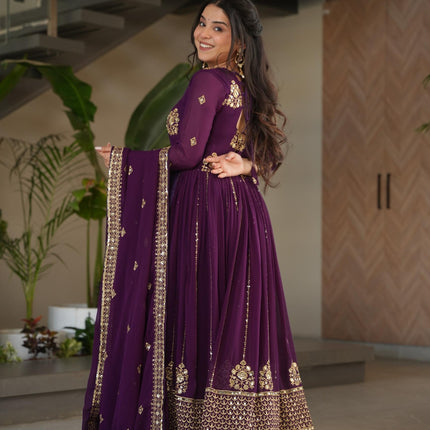 Prazu Fashion Purple Georgette Rich Zari & Sequins Embroidered Gown