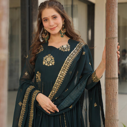 Prazu Fashion Rama Georgette Rich Zari & Sequins Embroidered Gown