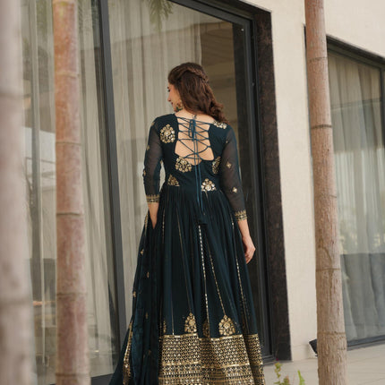 Prazu Fashion Rama Georgette Rich Zari & Sequins Embroidered Gown