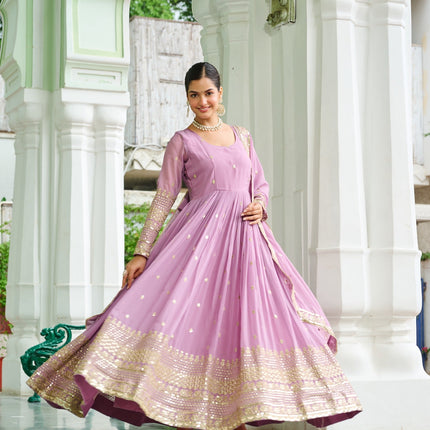 Prazu Fashion Sky Georgette Embroidered Gown With Dupatta