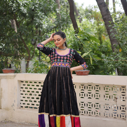 Lorenvalley Fashion Black Roman Silk with Thread work & Gota Lace embellished Work Gown