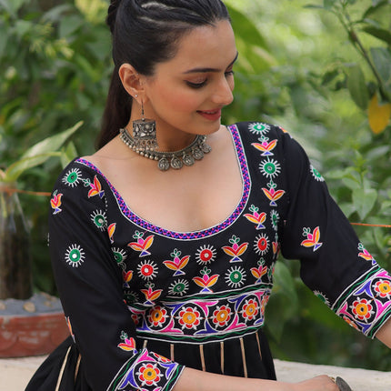 Lorenvalley Fashion Black Roman Silk with Thread work & Gota Lace embellished Work Gown