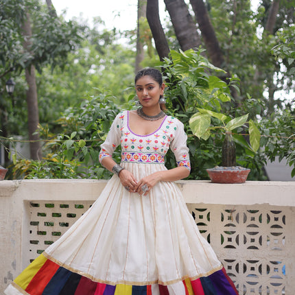 Lorenvalley Fashion White Roman Silk with Thread work & Gota Lace embellished Work Gown