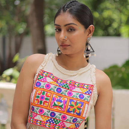 Lorenvalley Fashion Offwhite Kora Cotton with Multi Thread Embroidered Work Gown