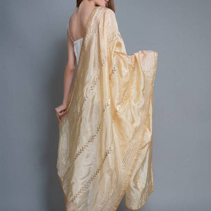 Shehnaai Beige Artsilk Dupatta With Sarwoski And Gota Aari Embroidery