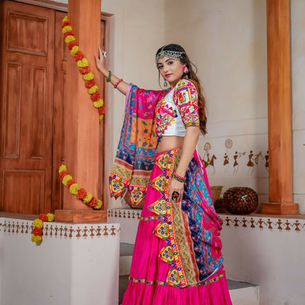 Aastha Fashion Rani Rayon Ready Mirror Lace Semi Stitched Wedding Wear Lehenga Choli