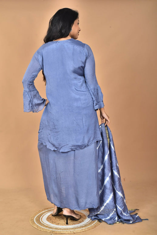 Morchari Women And Hand Embroidery Palazzo Set-Grey