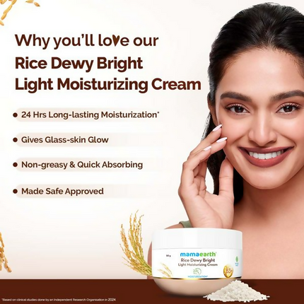 Mamaearth Rice Dewy Bright Light Moisturizing Cream with Rice Water & Niacinamide For Glass-Skin