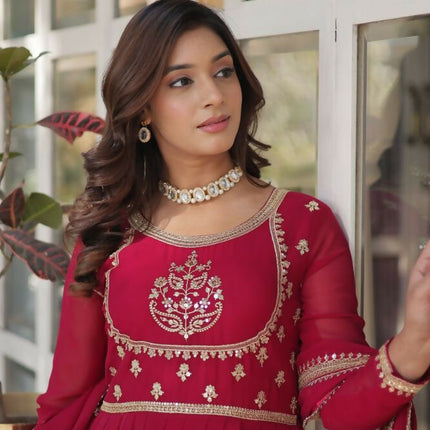 Aastha Fashion Pink Faux Blooming Georgette Sequins Embroidered work Party Wear Designer Gown