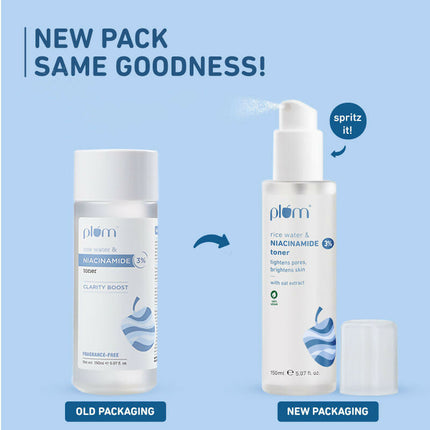 Plum 3% Niacinamide & Rice Water Face Toner - Reduces Pores & Blemishes For Bright Skin