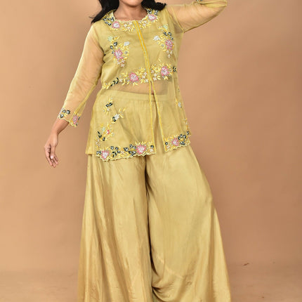 Morchari Women And Hand Embroidery Palazzo Set-Mustard