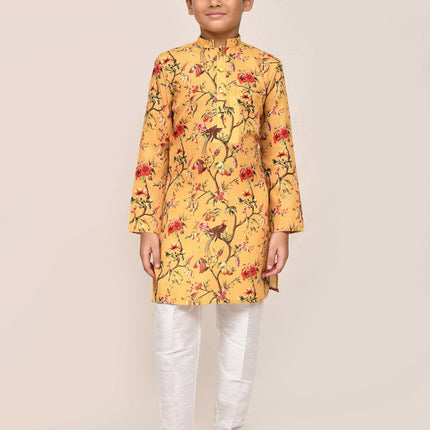 Joban Fashion Linen Cotton Yellow Kurta With Straight Fit Pant