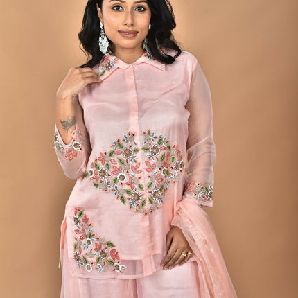 Morchari Women And Hand Embroidery Palazzo Set-Peach