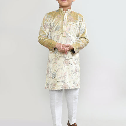 Joban Fashion Velvet Golden Kurta With Straight Fit Pant