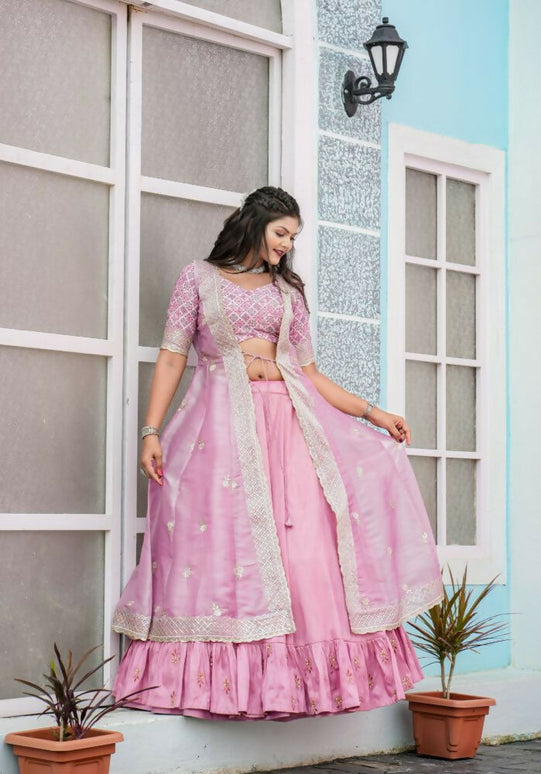Aastha Fashion Pink Heavy Joya Silk Heavy Embroidery Zari Semi Stitched Wedding Wear Lehenga Choli
