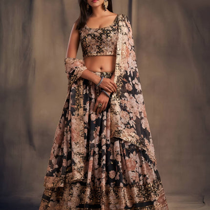 Lehenga Mart Designer Bollywood Style Wedding Wear Lehenga Choli - Black