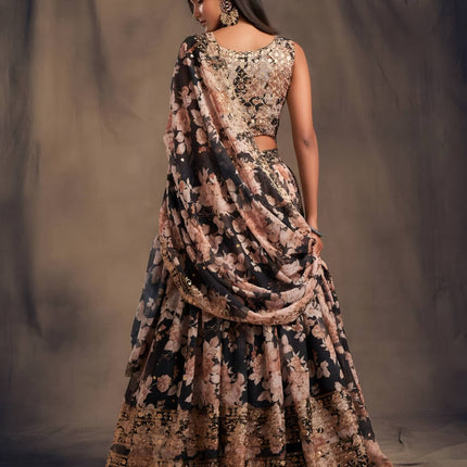 Lehenga Mart Designer Bollywood Style Wedding Wear Lehenga Choli - Black
