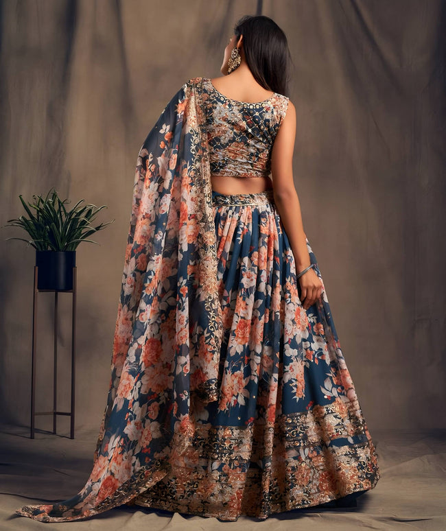Lehenga Mart Designer Bollywood Style Wedding Wear Lehenga Choli - Navy Blue