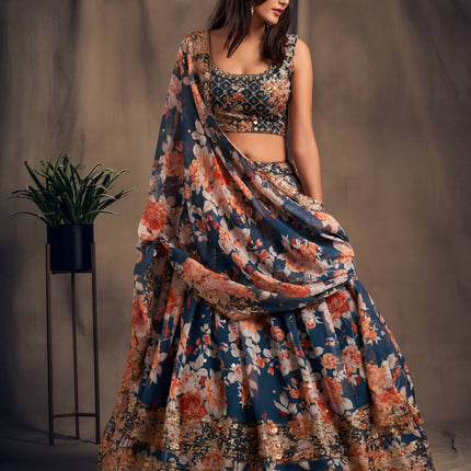 Lehenga Mart Designer Bollywood Style Wedding Wear Lehenga Choli - Navy Blue