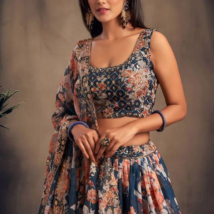 Lehenga Mart Designer Bollywood Style Wedding Wear Lehenga Choli - Navy Blue