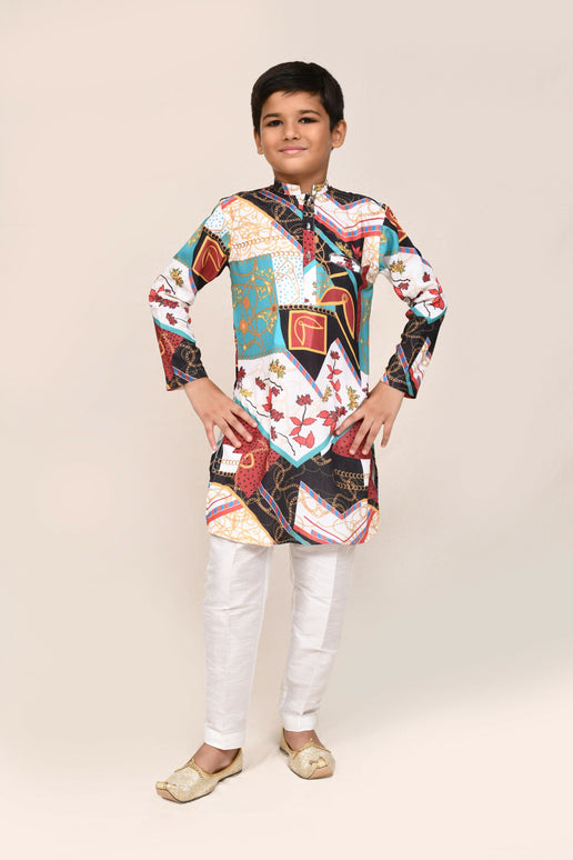 Joban Fashion Cotton Silk Multicolor Kurta With Straight Fit Pant