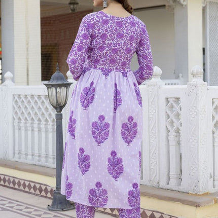 Divine Drape Women's Rayon Printed Anarkali Kurta Pant With Dupatta - Purple