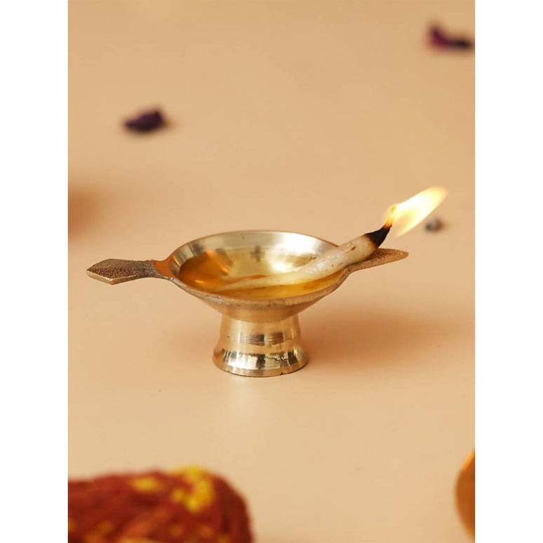 eCraftIndia Brass Diya With Stand & Holder