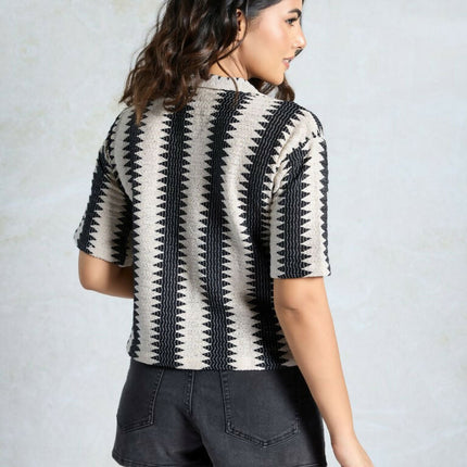 Black Knited Wevon Designer Shirt - Hiral Fashion