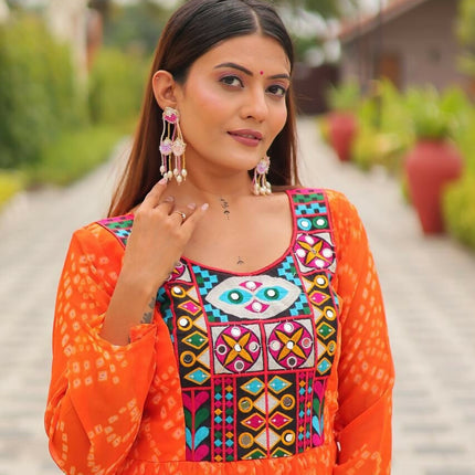 Aastha Fashion Orange Faux Georgette Navratri Designer Gown Collection