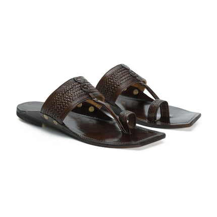 Stepsoft Men'S Square-Toe Kolhapuri | Handcrafted Brown Leather Ethnic Slippers