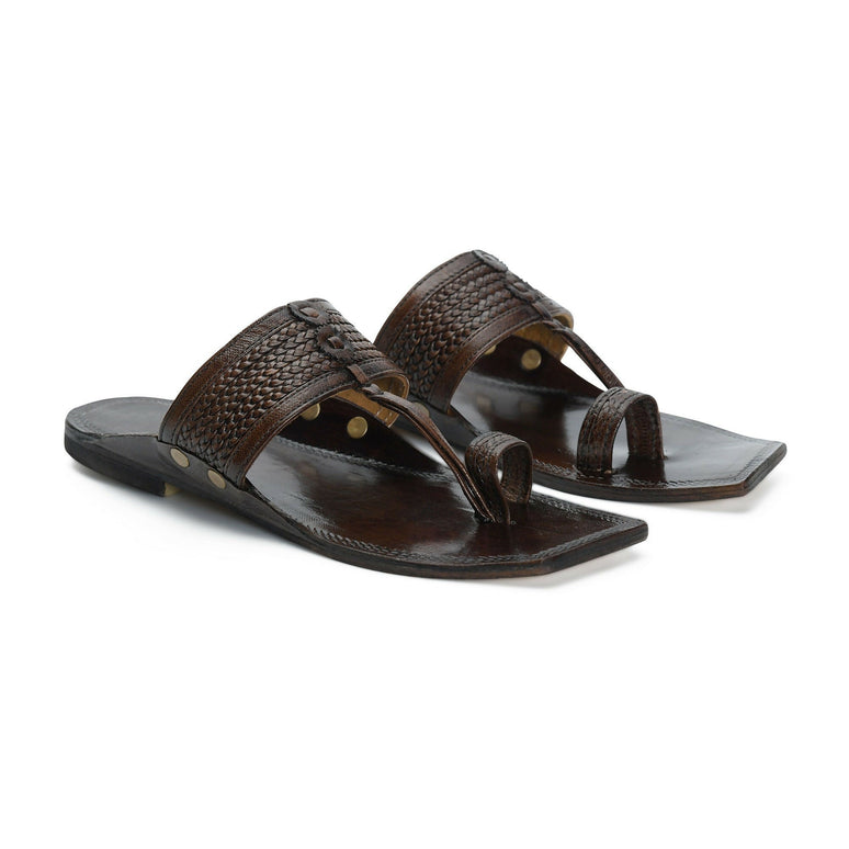 Stepsoft Men'S Square-Toe Kolhapuri | Handcrafted Brown Leather Ethnic Slippers