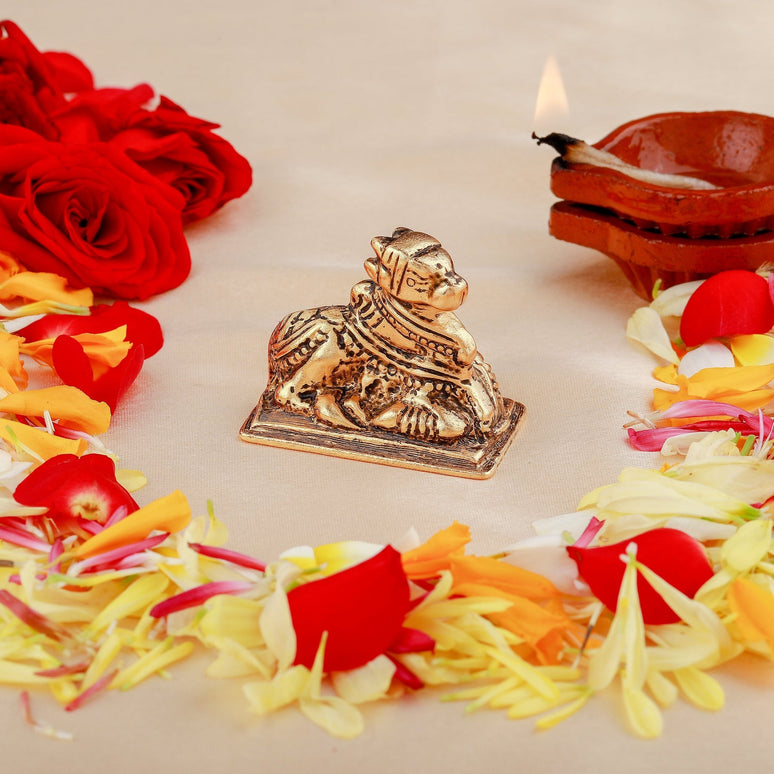 Estele Gold-Polished Lord Nandikeshwara Idol for Home/Car Decor