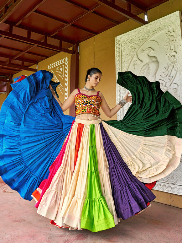 Prazu Fashion Multi Color Cotton Kutchi With Original Mirror Work Lehenga For Navratri
