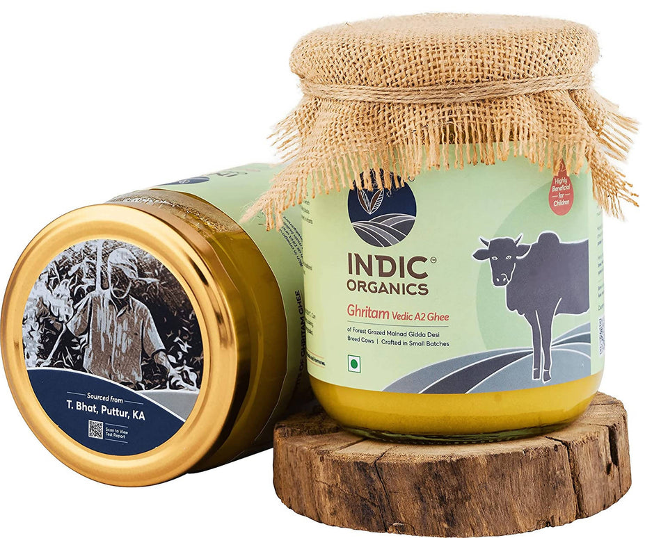 Indic Organics Forest Grazing Malnad Gidda Desi Cow's A2 Ghee | Pure Desi Cow Ghee | Cultured Premium Ghee