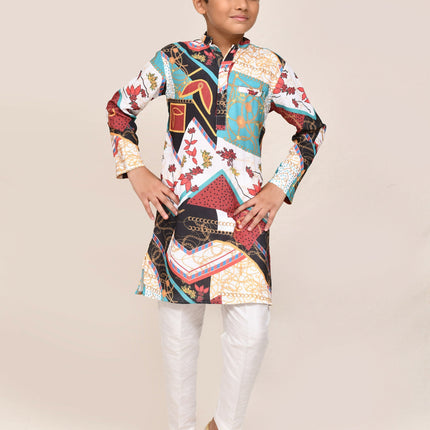 Joban Fashion Cotton Silk Multicolor Kurta With Straight Fit Pant