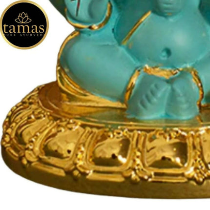 Tamas Gold-Polished Gaj Karna Ganesh Idol Flora Blue & Gold Color