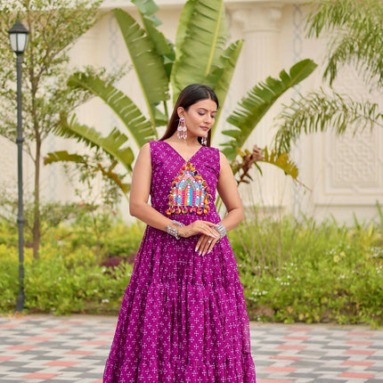 Aastha Fashion Purple Faux Georgette Party Wear Designer Gown Collection