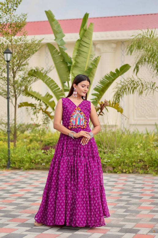 Aastha Fashion Purple Faux Georgette Party Wear Designer Gown Collection