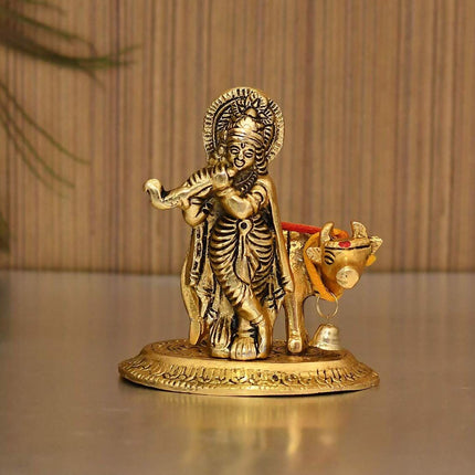 Collectible India Lord Cow Krishna Idol with Kamdhenu