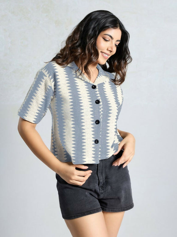 Grey Knited Wevon Designer Shirt - Hiral Fashion