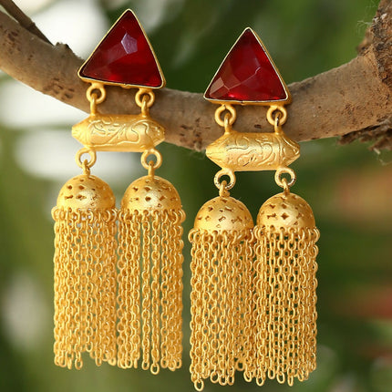 Joban Fashion Women Red Stone Matte Gold Jhumka