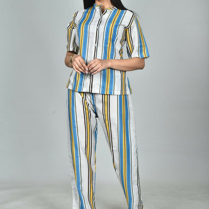 Morchari Digital Print Semi Muslin Co-Ord Set Top & Trouser-Multicolor