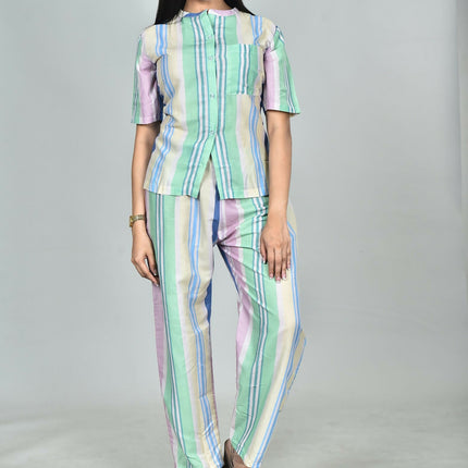 Morchari Digital Print Semi Muslin Co-Ord Set Top & Trouser-Multicolor