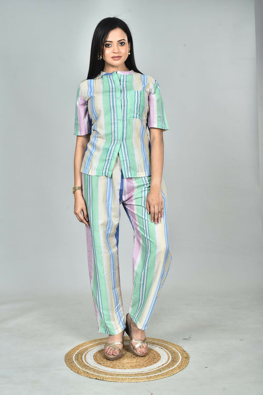 Morchari Digital Print Semi Muslin Co-Ord Set Top & Trouser-Multicolor