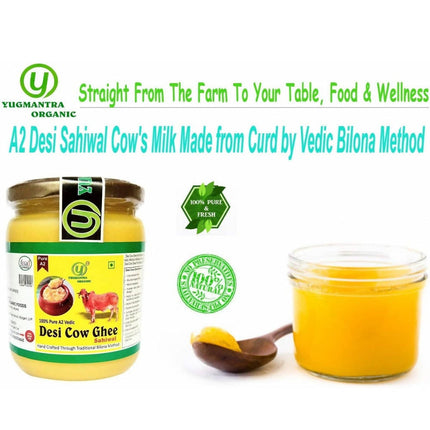 Yugmantra Organic Foods Pure A2 Natural Desi Cow Ghee Sahiwal | Handmade Desi Ghee | Grassfed, Golden, Grainy, Natural Fresh