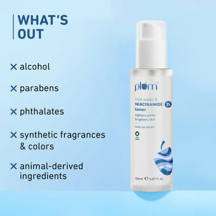 Plum 3% Niacinamide & Rice Water Face Toner - Reduces Pores & Blemishes For Bright Skin