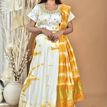 Morchari Women Tai Dai And Hand Embroidery Lehenga-Yellow