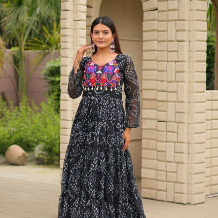 Aastha Fashion Black Faux Georgette Navratri Designer Gown Collection