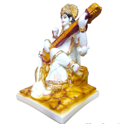 S A Gifts Marble Gold Foil Saraswati Idol