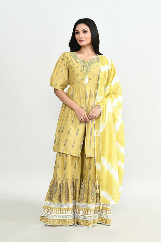 Joban Fashion Elegant Olive Green Cotton Sharara